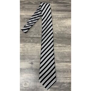 Burma Bibas Striped Necktie Black Silver White Diagonal Stripe Classic Tie